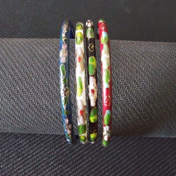 Set of 4 Vintage Cloisonne Stackable Bangles - Picture 2 of 3